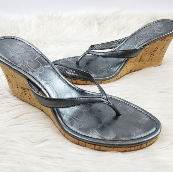 Coach Lannie Cork Wedge Sandals Silver Size 8.5M - Picture 6 of 9